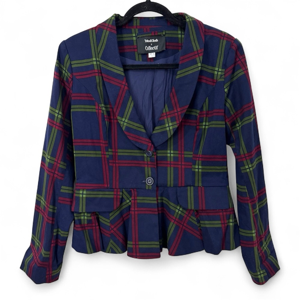 Modcloth X Collectif Blazer Meryl Darling Check Suit Jacket Cotton Blend Size L - Picture 2 of 7